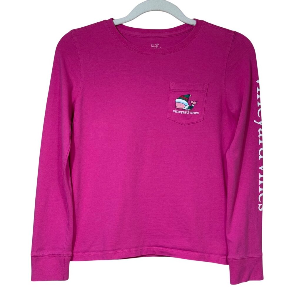 Vineyard Vines Pocket Tee Elf Whale Merry Christmas‎ Lipstick Pink Girls Small